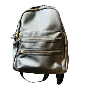 Stylish Black Small Backpack with Multiple Zippers